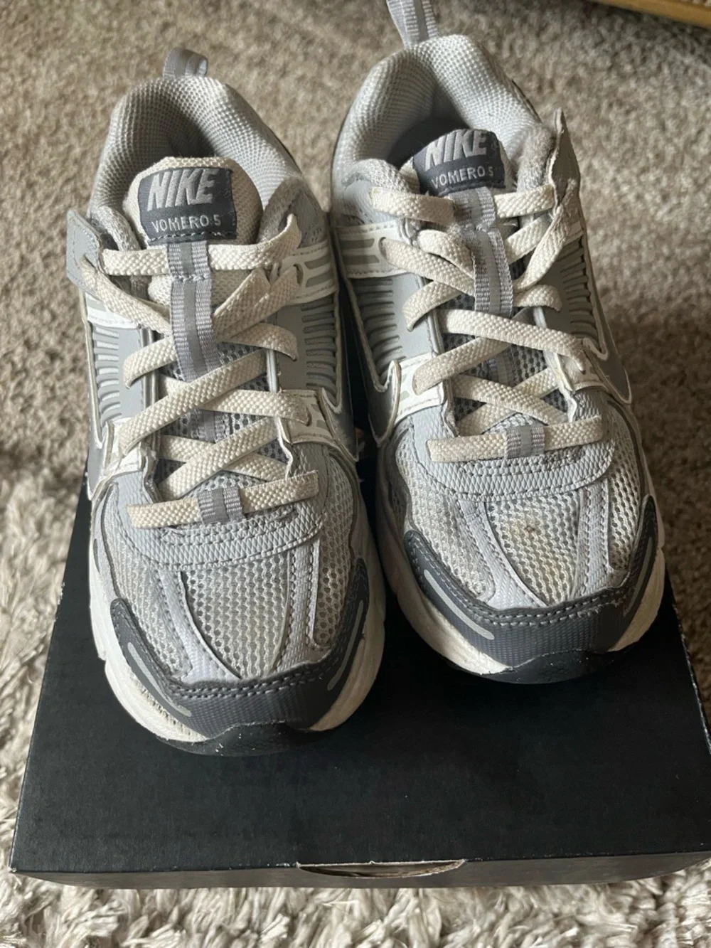 Nike Kids White and Gray Mesh Lace-Up Sneakers